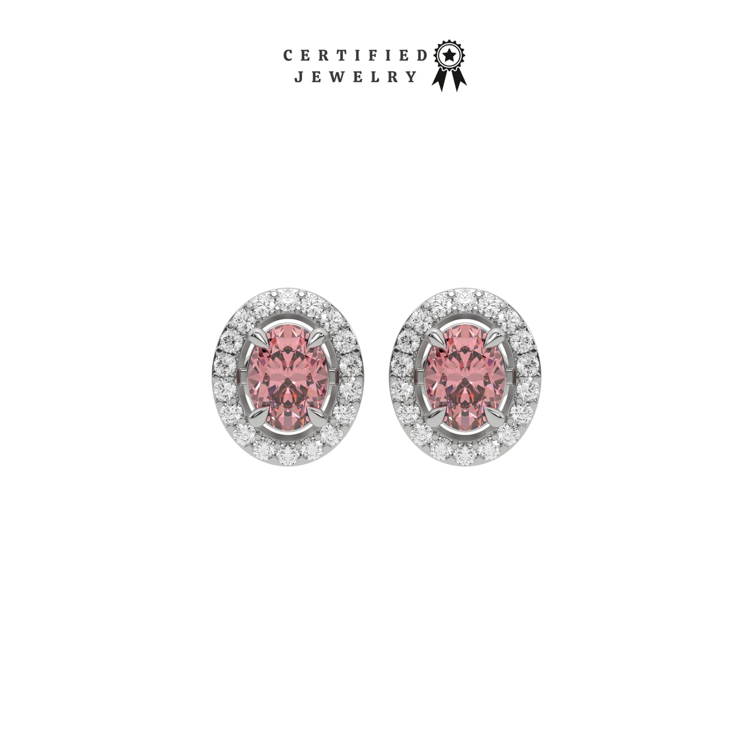 6 CT Fancy Pink Diamond Classic Oval Cut Halo Earrings