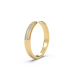 This yellow gold A cuff claw design with open ends, made with round diamonds in a pave setting in side view