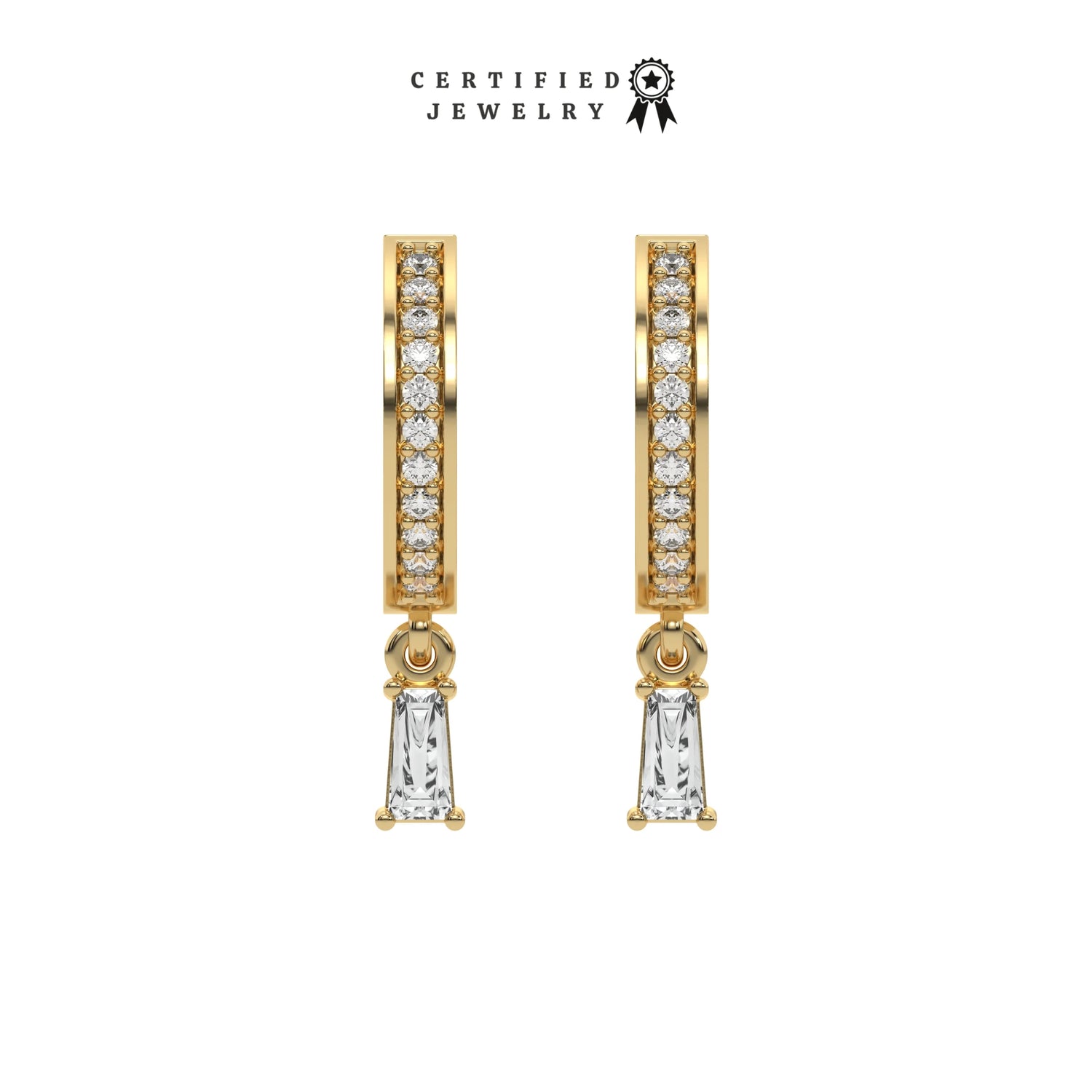 0.40 CT Lab Diamond Baguette Huggies Dangle Earrings