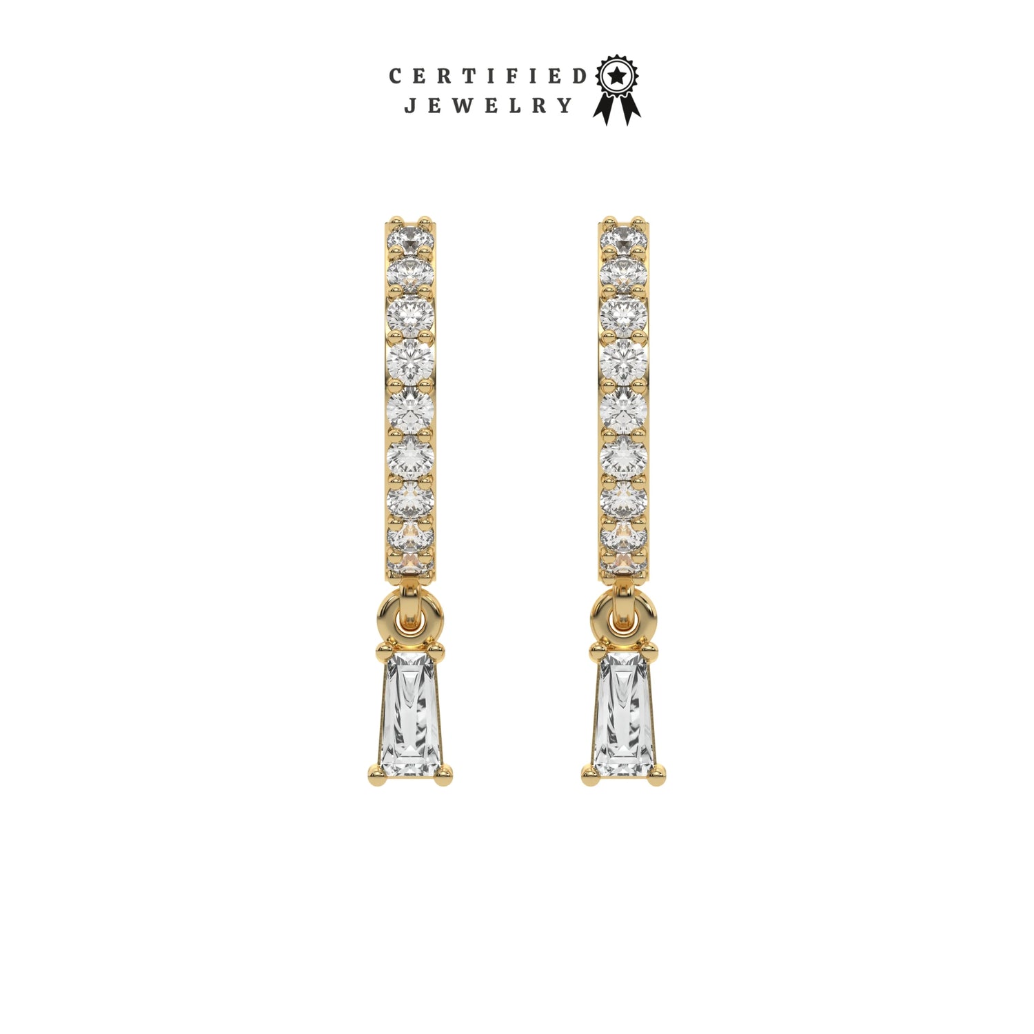 0.40 CT Lab Diamond Baguette Drop Hoops Earrings