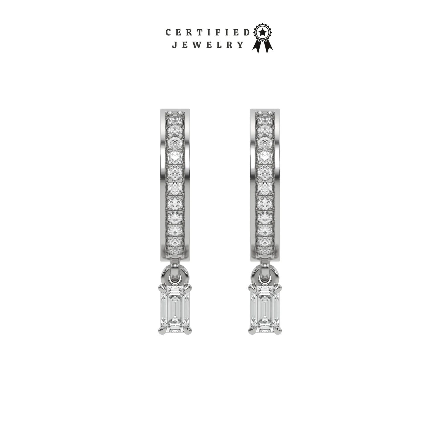 0.40 CT Natural Diamond Emerald Cut Huggies Dangle Earrings