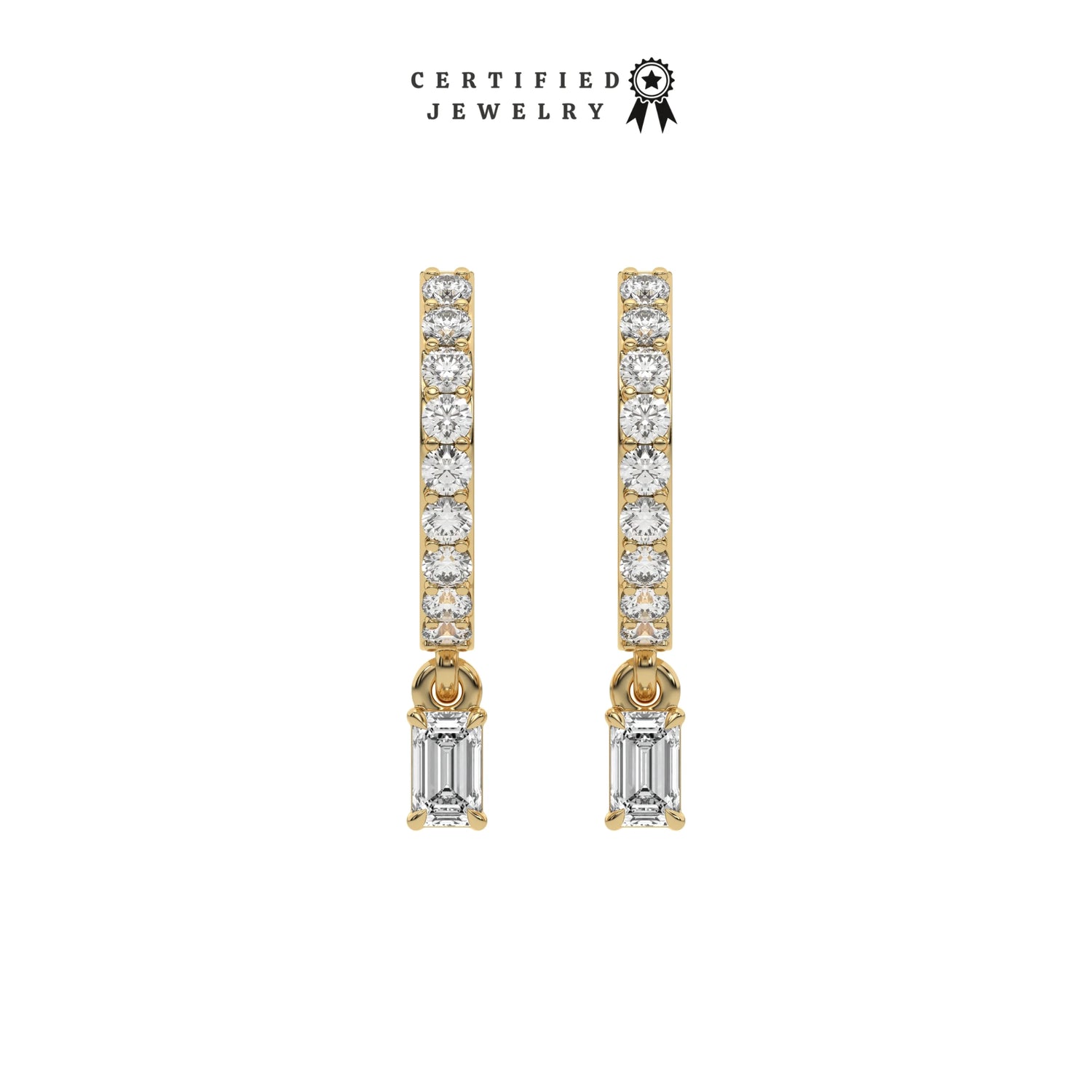 0.40 CT Lab Diamond Emerald Cut Drop Hoops Earrings