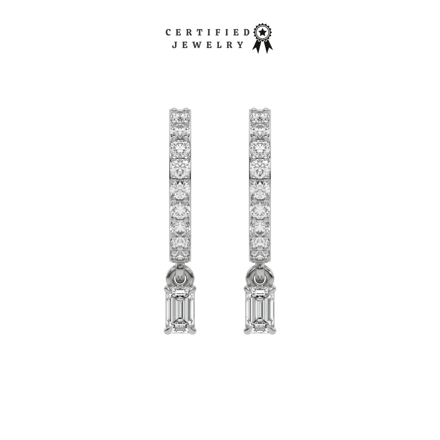 0.40 CT Natural Diamond Emerald Cut Drop Hoops Earrings