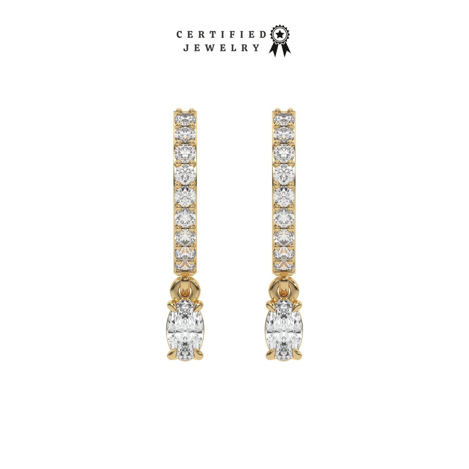 0.40 CT Lab Diamond Oval cut Drop hoops earrings