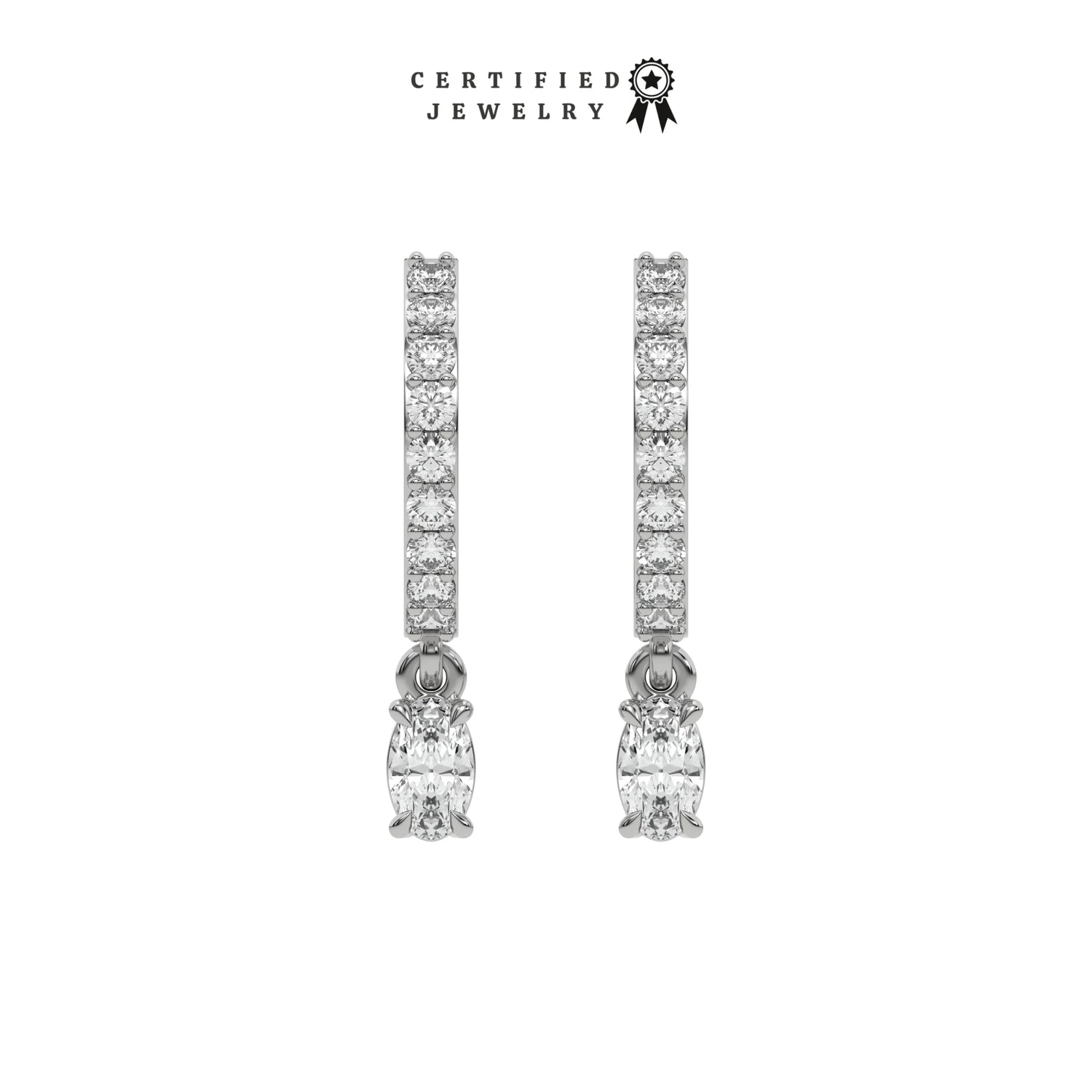 0.40 CT Natural Diamond Oval cut Drop hoops earrings