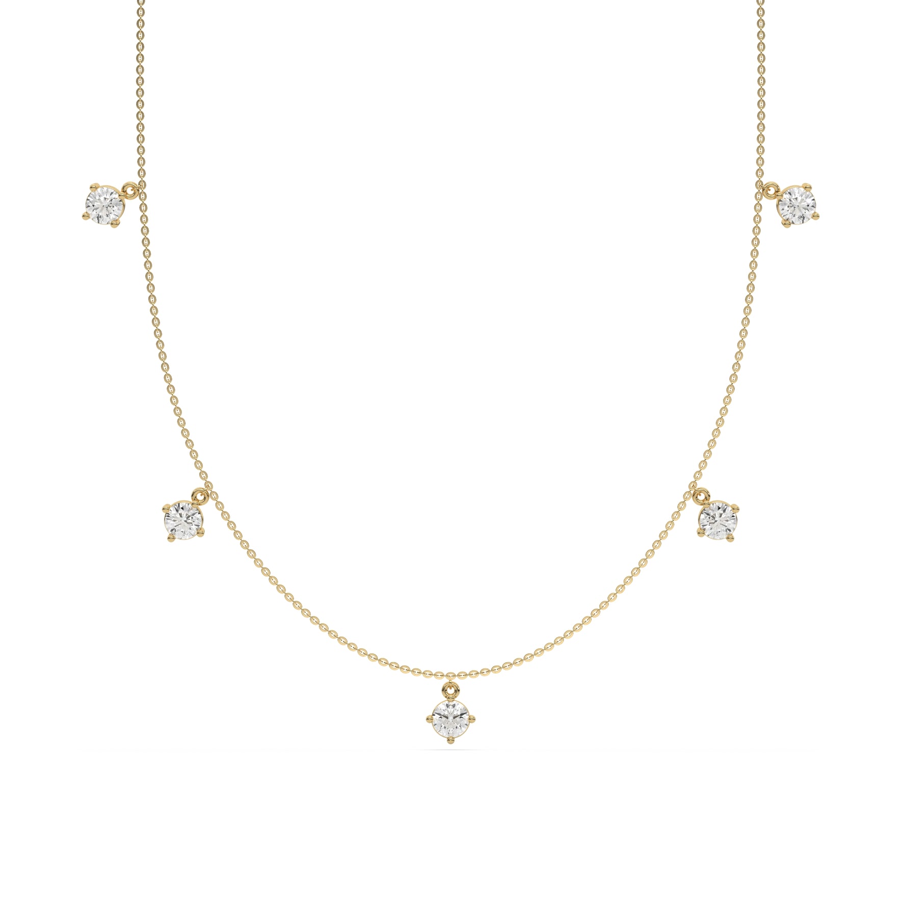 18K Yellow Gold Round Cut Diamond Dangling Necklace