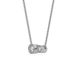 This white gold Round Diamond Necklace made with two round brilliant-cut diamonds, securely set in bezel setting in side view