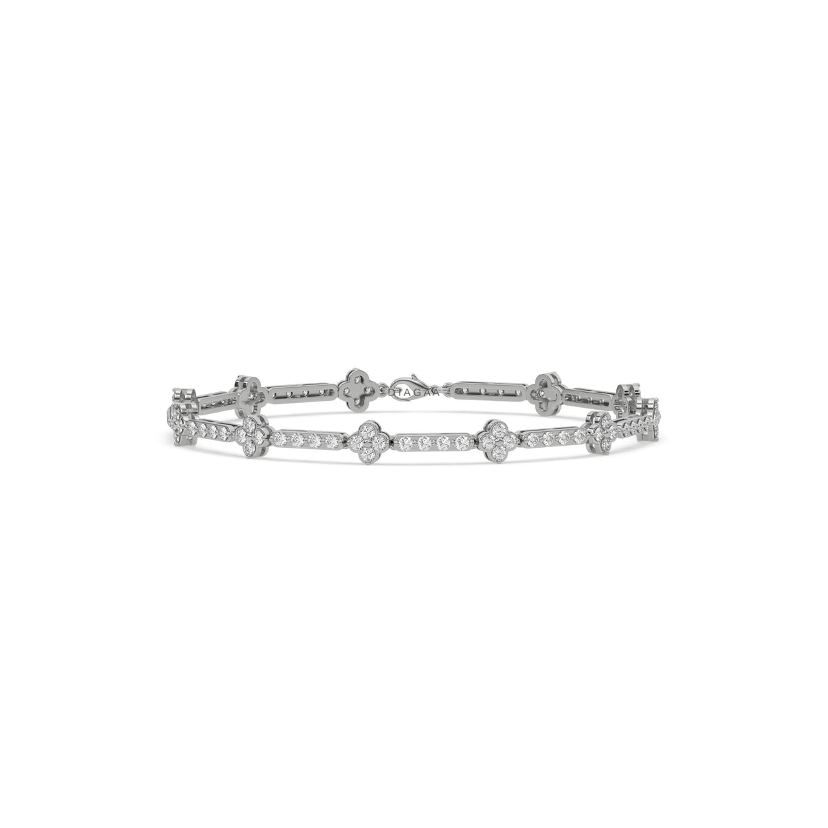 14K White Gold Round Diamond Flower Tennis Bracelet 