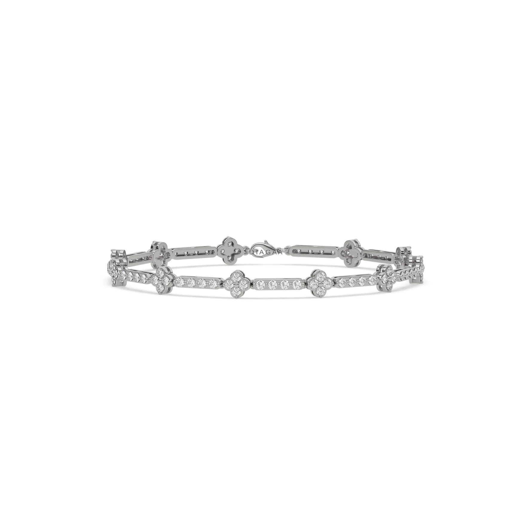 14K White Gold Round Diamond Flower Tennis Bracelet 