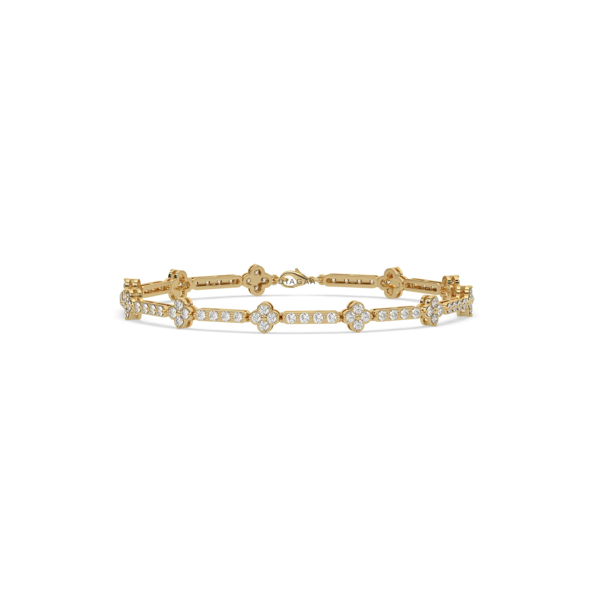 14K Yellow Gold Round Diamond Flower Tennis Bracelet 