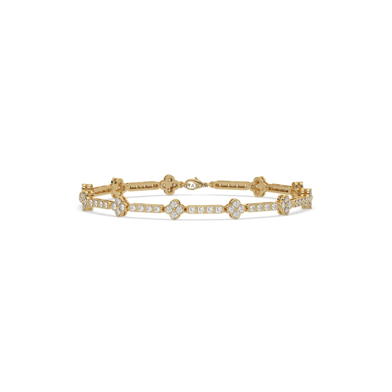 14K Yellow Gold Round Diamond Flower Tennis Bracelet 
