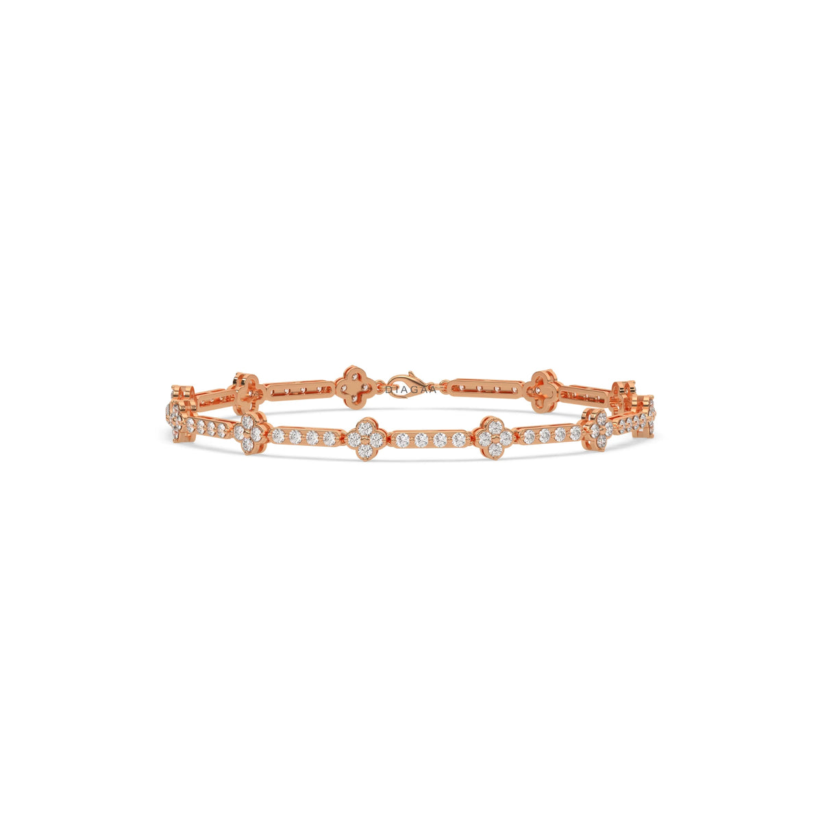 14K Rose Gold Round Diamond Flower Tennis Bracelet 