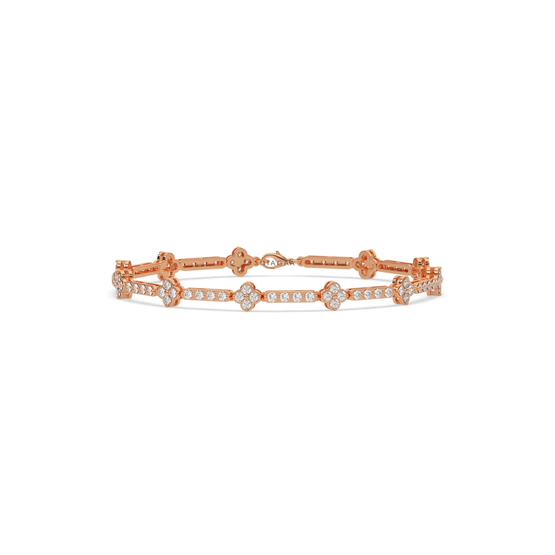 14K Rose Gold Round Diamond Flower Tennis Bracelet 