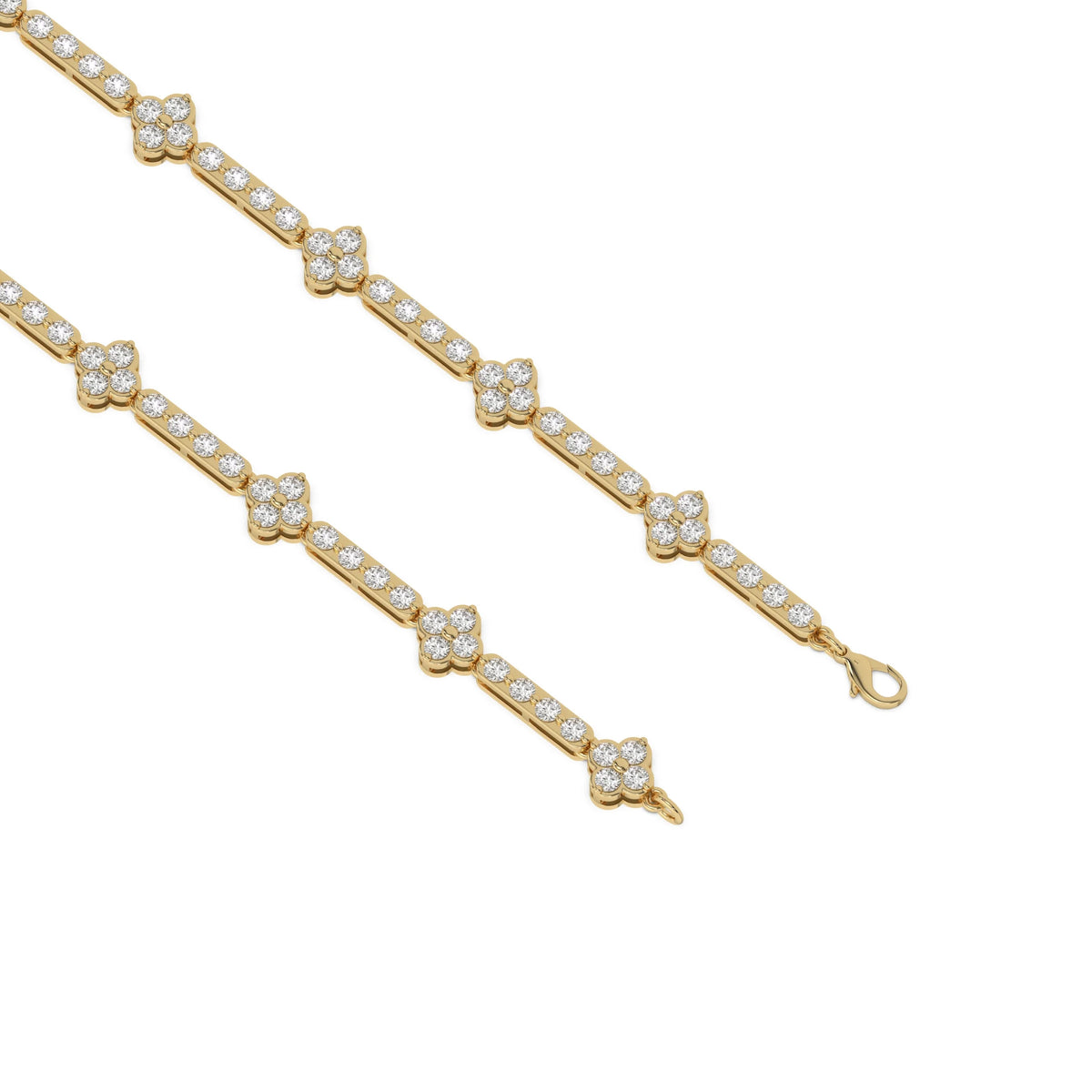 14K Yellow Gold Round Diamond Flower Tennis Bracelet