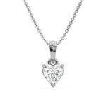 This white gold Heart Solitaire Diamond Necklace made with a heart cut diamond in a four prong setting with adjustable chain in top view