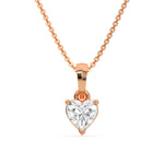 This rose gold Heart Solitaire Diamond Necklace made with a heart cut diamond in a four prong setting with adjustable chain in top view