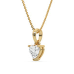 This yellow gold Heart Solitaire Diamond Necklace made with a heart cut diamond in a four prong setting with adjustable chain in side view