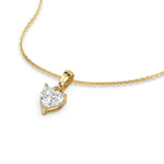 This yellow gold Heart Solitaire Diamond Necklace made with a heart cut diamond in a four prong setting with adjustable chain in 3d view