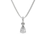 This white gold Pear Solitaire Diamond Necklace made with a pear cut diamond in a four prong setting with adjustable chain in top view