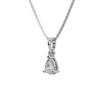 This white gold Pear Solitaire Diamond Necklace made with a pear cut diamond in a four prong setting with adjustable chain in side view