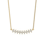 Curved Bar Diamond Necklace made with nine oval cut diamond set in a two prong setting