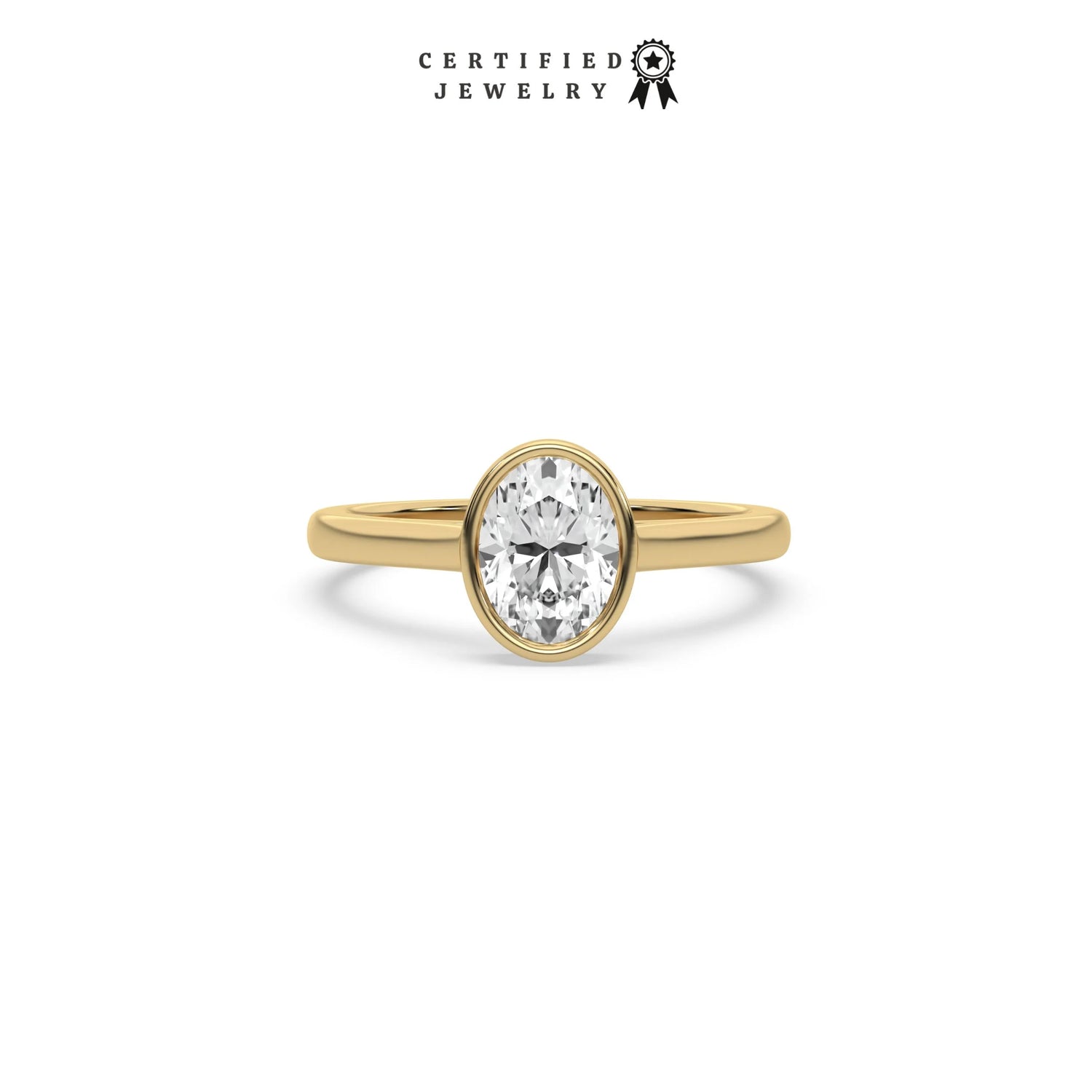 1 CT Lab Diamond Oval Cut Bezel Set Ring