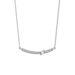 Curved Bar Diamond Necklace made with round brilliant-cut diamond in pave setting with a marquise cut solitaire on top set at an angle with adjustable chain