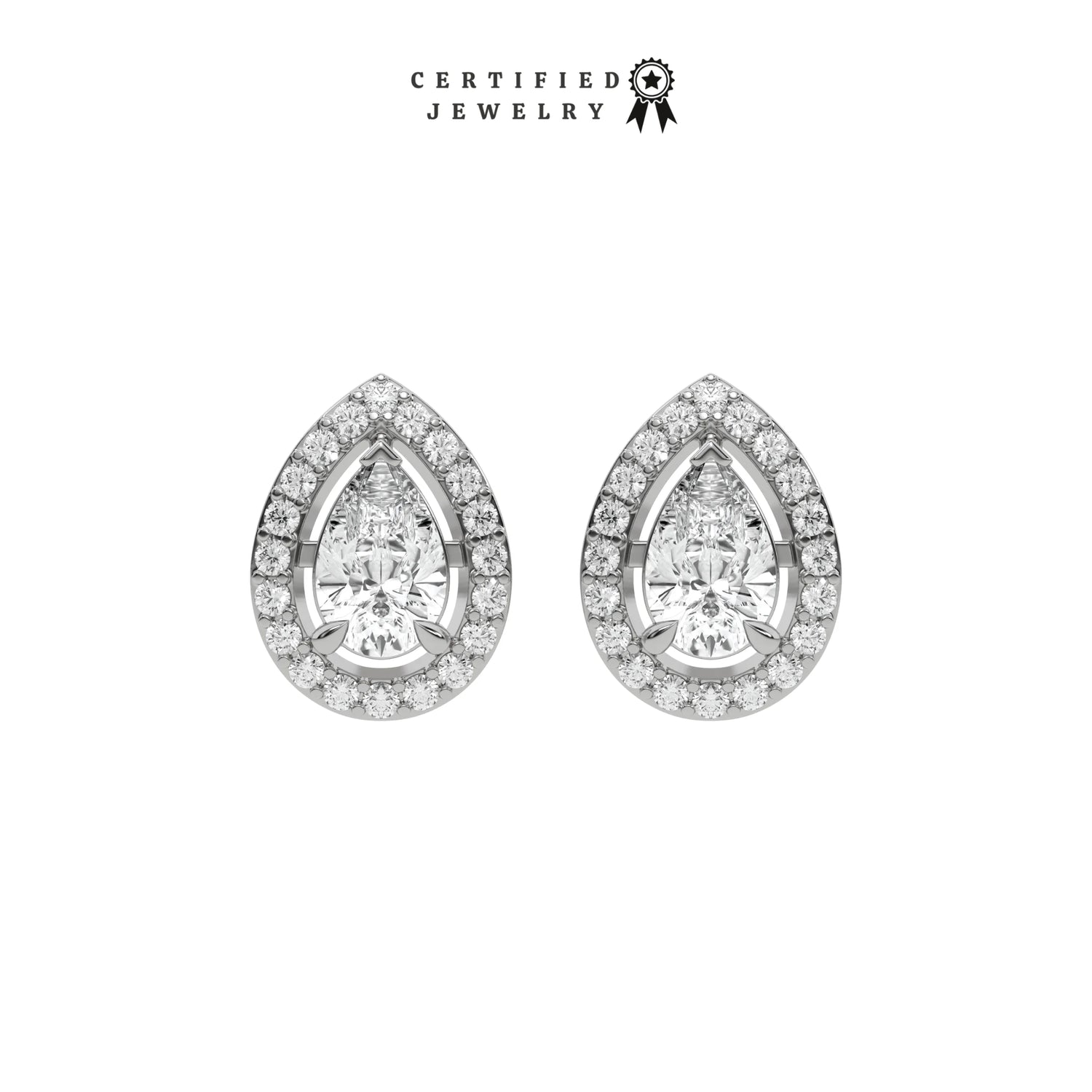 2 CT Natural Diamond Pear Cut Halo Earrings