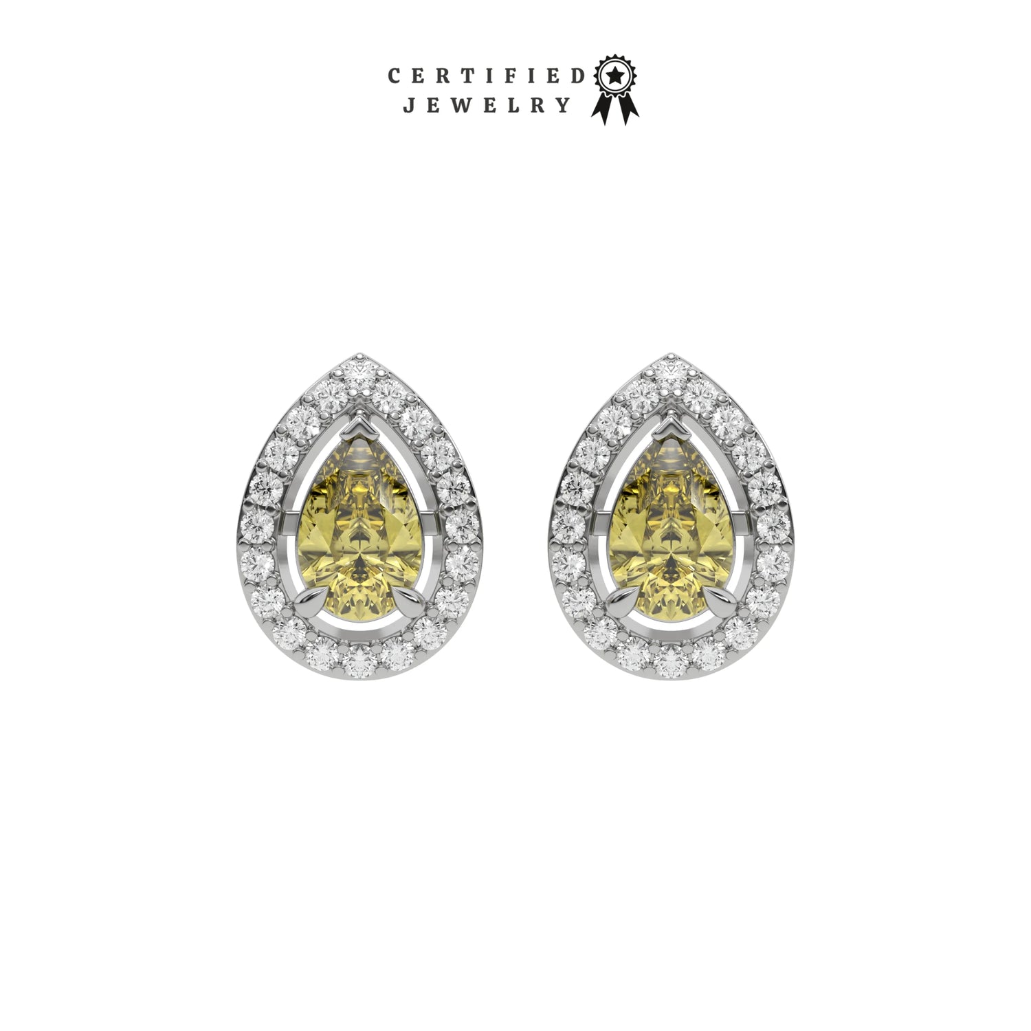 6 CT Fancy Yellow Diamond Pear Cut Halo Earrings