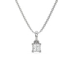 This white gold Princess Solitaire Diamond Necklace made with princess cut diamond in a four v-prong setting with adjustable chain in top view