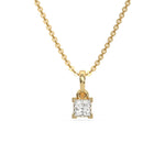 This yellow gold Princess Solitaire Diamond Necklace made with princess cut diamond in a four v-prong setting with adjustable chain in top view