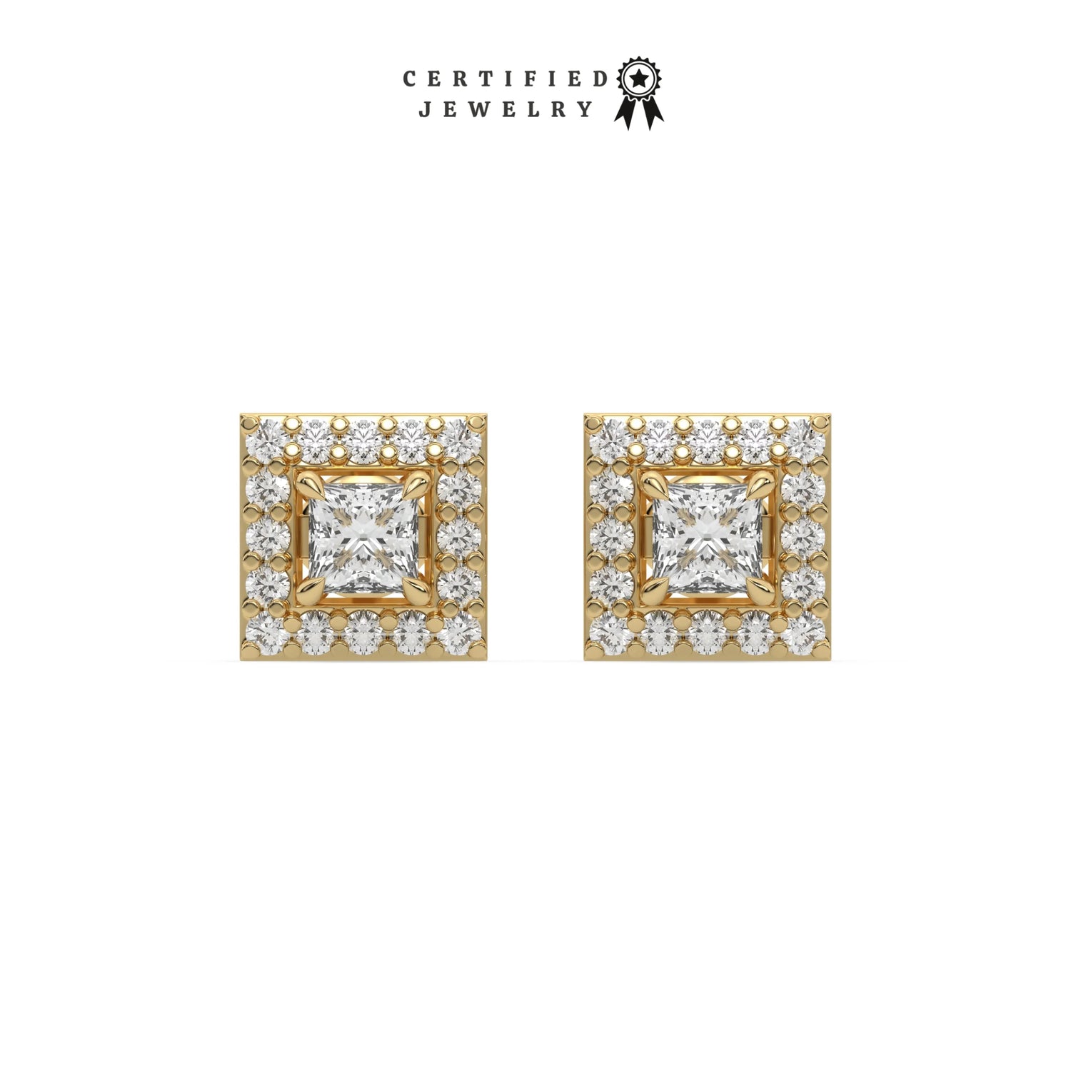 2 CT Lab Diamond Princess Cut Halo Studs Earrings