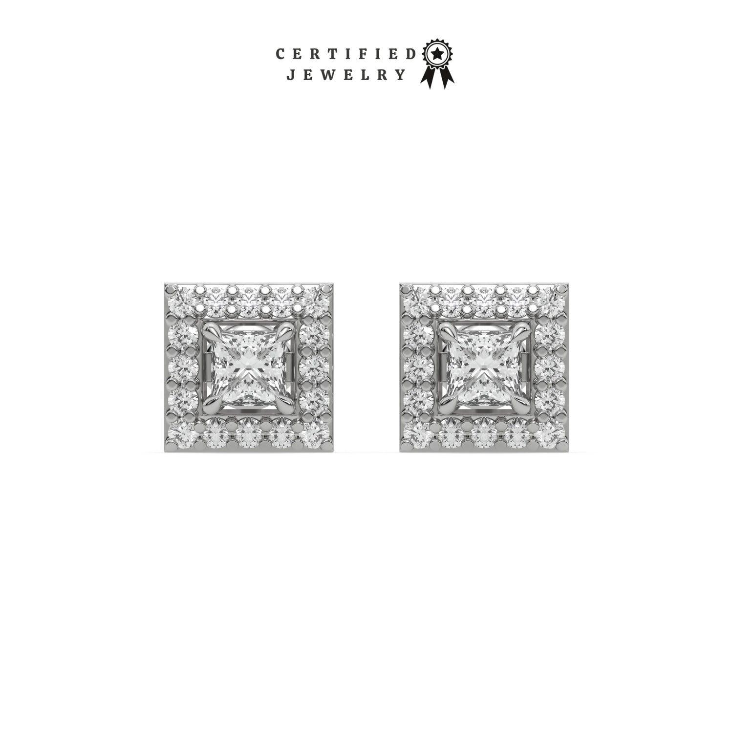 2 CT Natural Diamond Princess Cut Halo Earrings