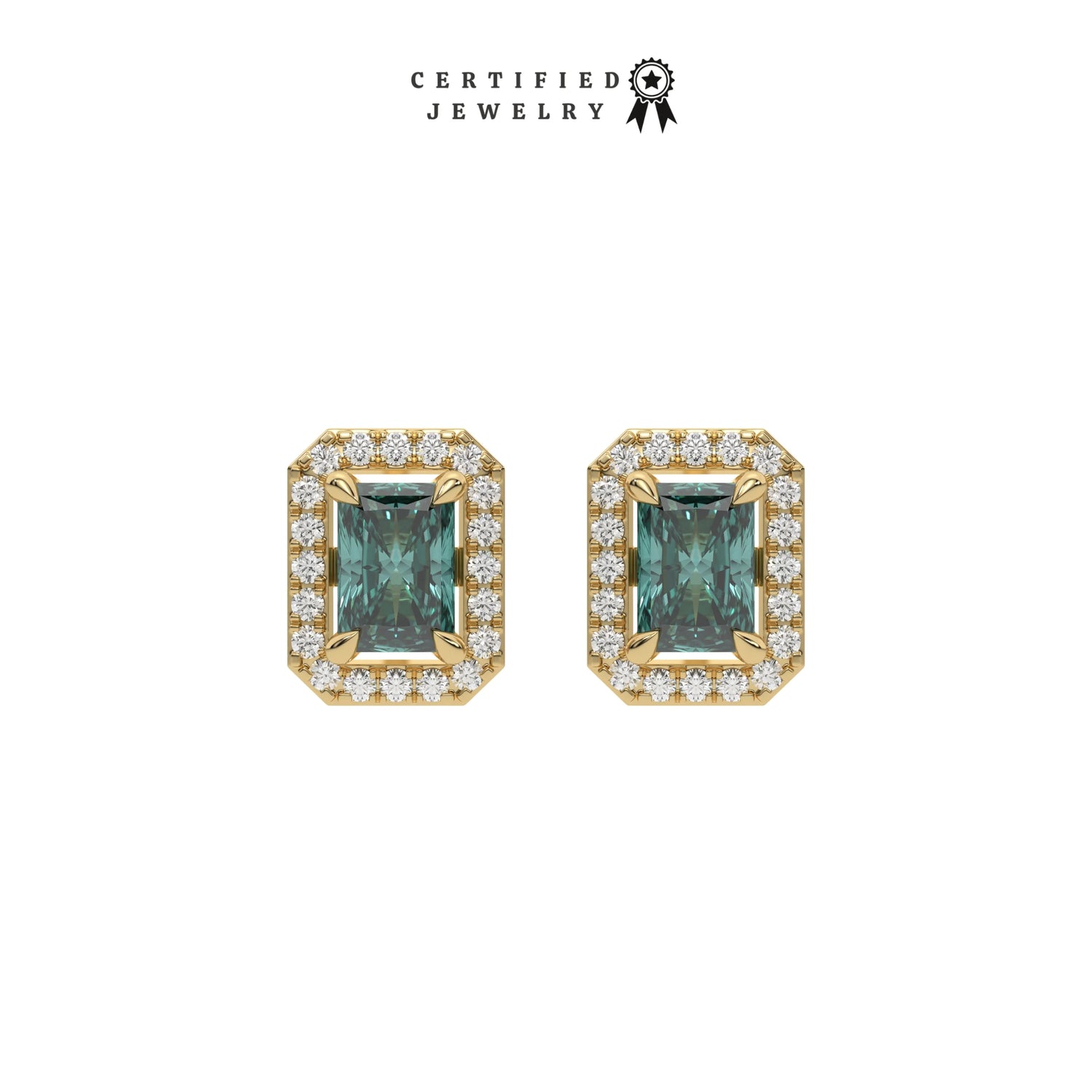 6 CT Fancy Green Diamond Radiant Cut Halo Earrings