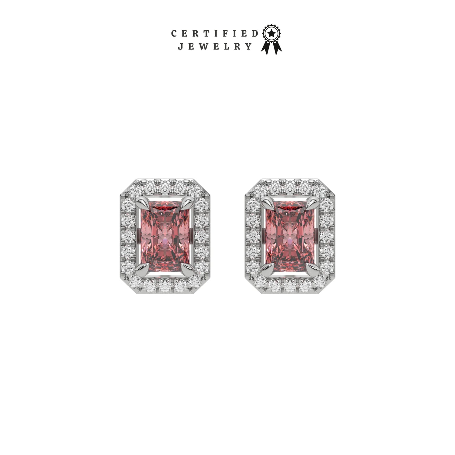 6 CT Fancy Pink Diamond Radiant Cut Halo Earrings