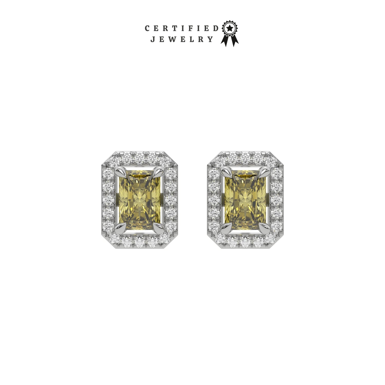 6 CT Fancy Yellow Diamond Radiant Cut Halo Earrings