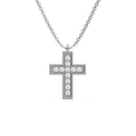 This white gold Cross Diamond Necklace made with round brilliant-cut diamonds, securely set in prong setting in top view