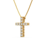 18K Yellow Gold Round Cut Diamond Cross Pendant