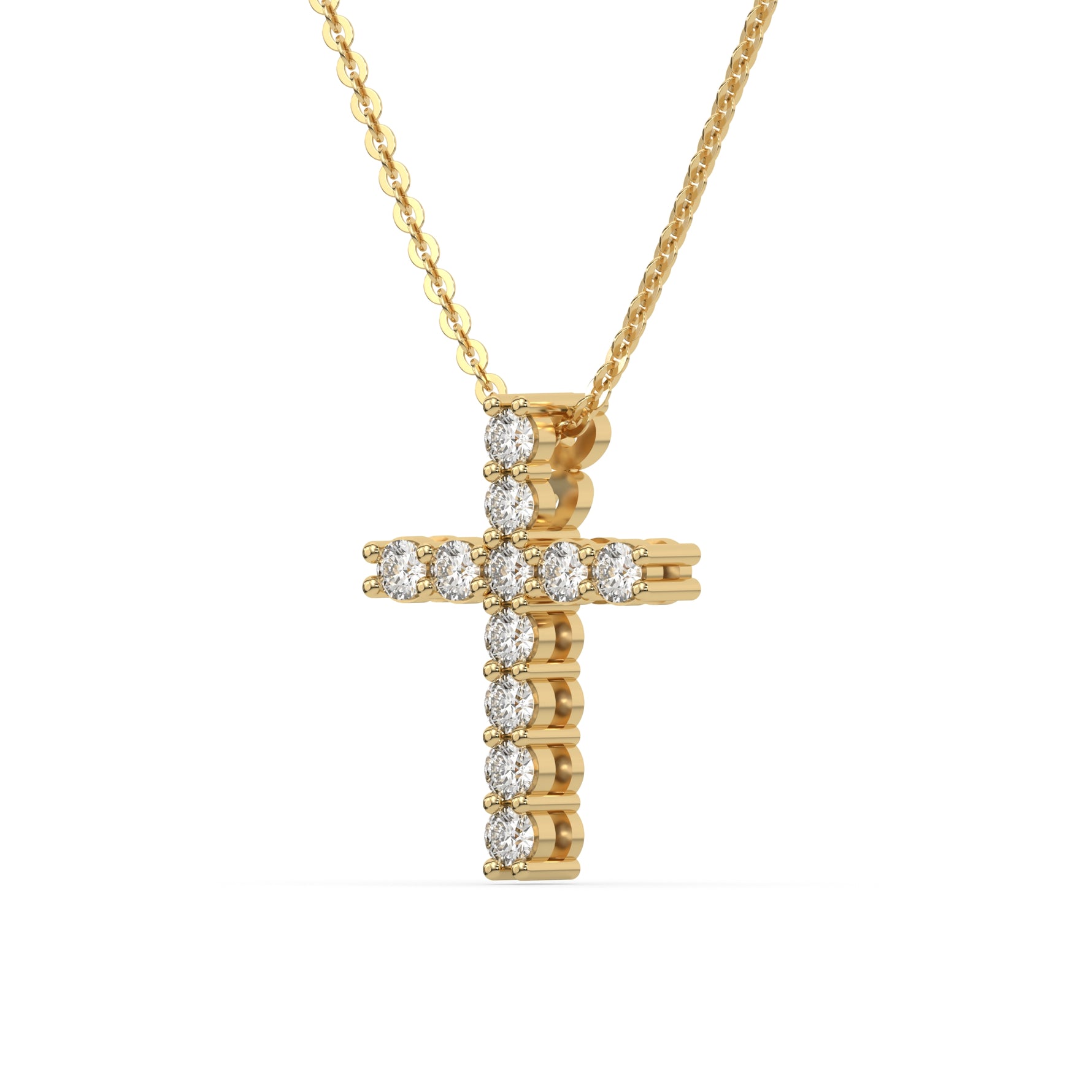 18K Yellow Gold Round Cut Diamond Cross Pendant