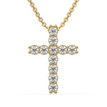 18K Yellow Gold Round Cut Diamond Cross Pendant