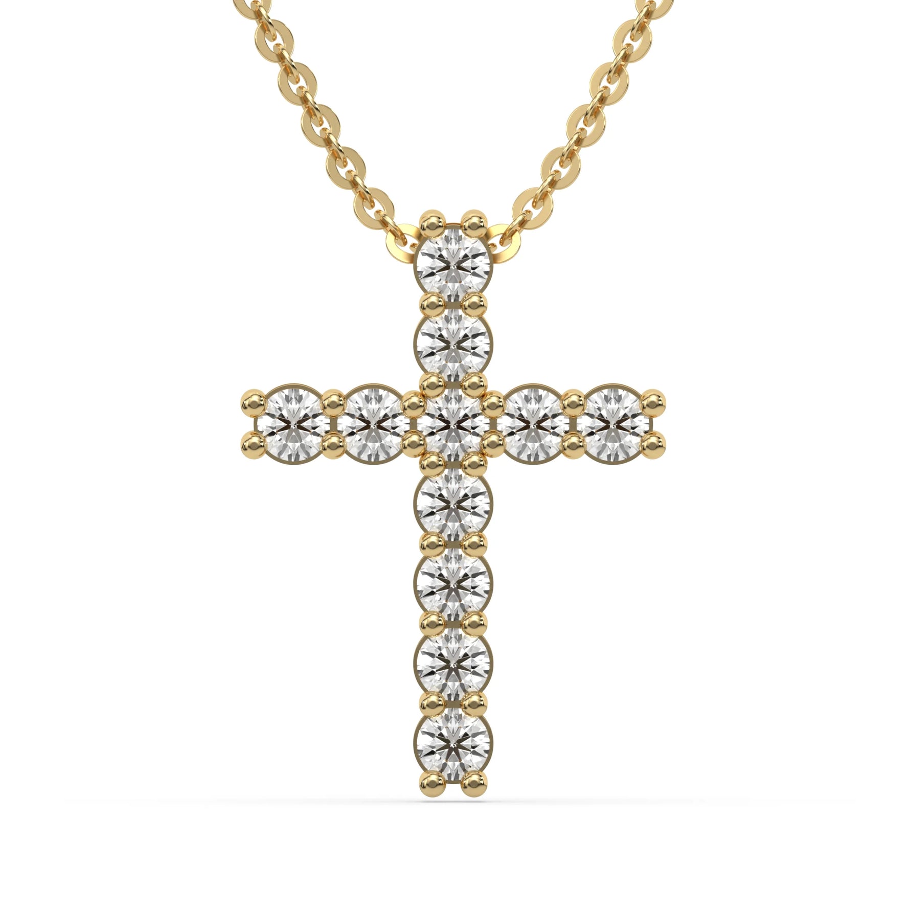 18K Yellow Gold Round Cut Diamond Cross Pendant