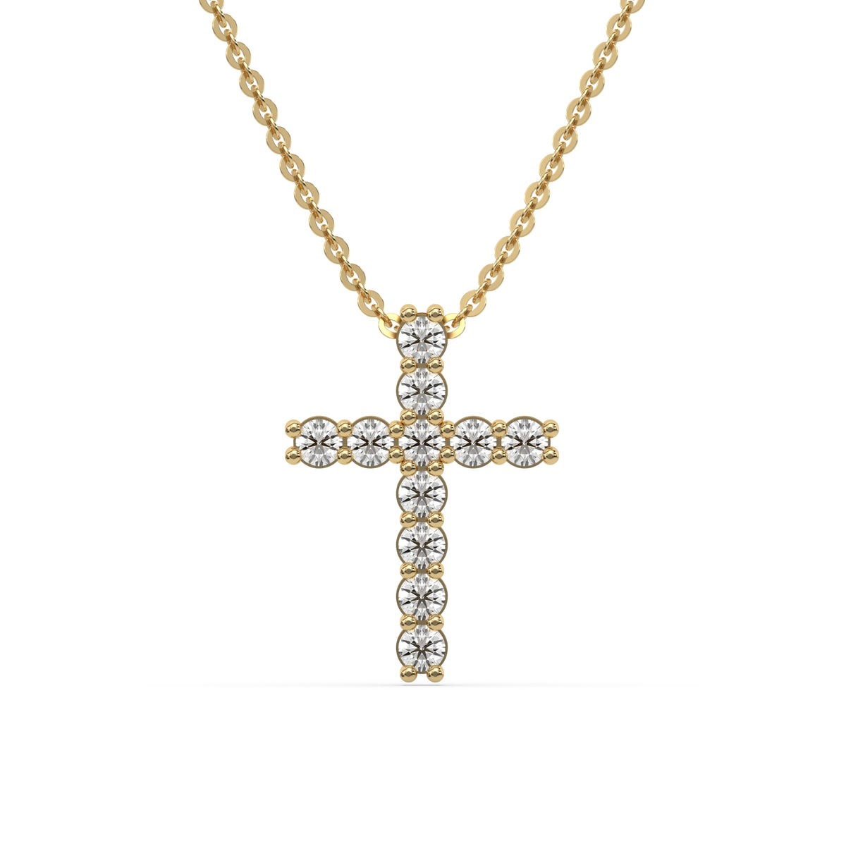 14K Yellow Gold Round Cut Diamond Cross Pendant