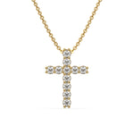 14K Yellow Gold Round Cut Diamond Cross Pendant