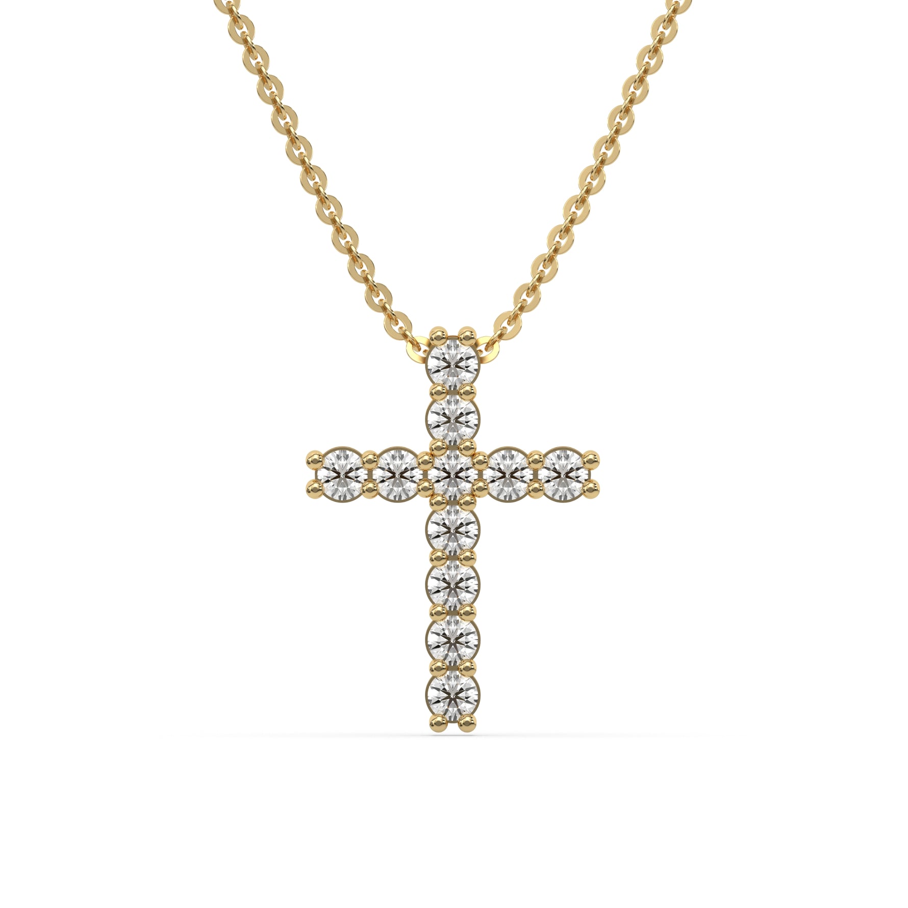 14K Yellow Gold Round Cut Diamond Cross Pendant