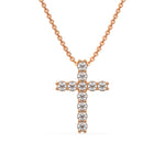 18K Rose Gold Round Cut Diamond Cross Pendant