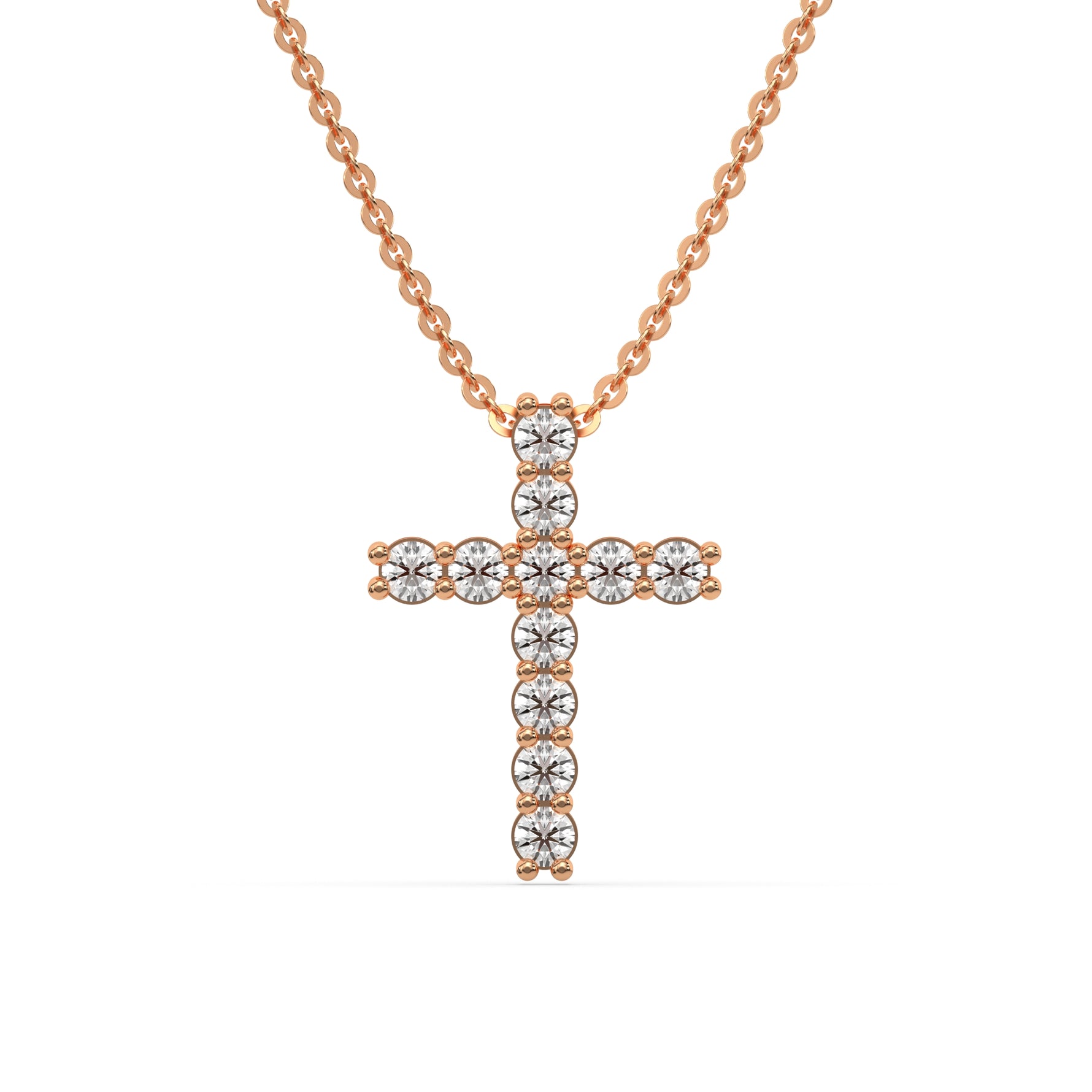 18K Rose Gold Round Cut Diamond Cross Pendant