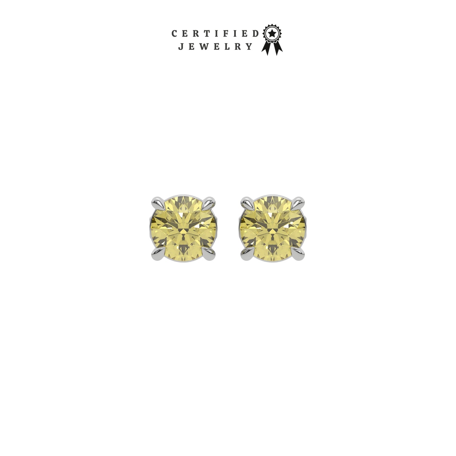 6 CT Fancy Yellow Diamond Classic Round Solitaire Earrings