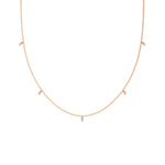 This rose gold Round Dangling Diamond Necklace made with five round brilliant-cut diamond set in a prong setting, distributed evenly along the chain in top view