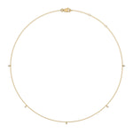 This yellow gold Round Dangling Diamond Necklace made with five round brilliant-cut diamond set in a prong setting, distributed evenly along the chain in 3d view