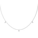 This white gold Round Dangling Diamond Necklace made with five round brilliant-cut diamond set in a prong setting, distributed evenly along the chain in top view